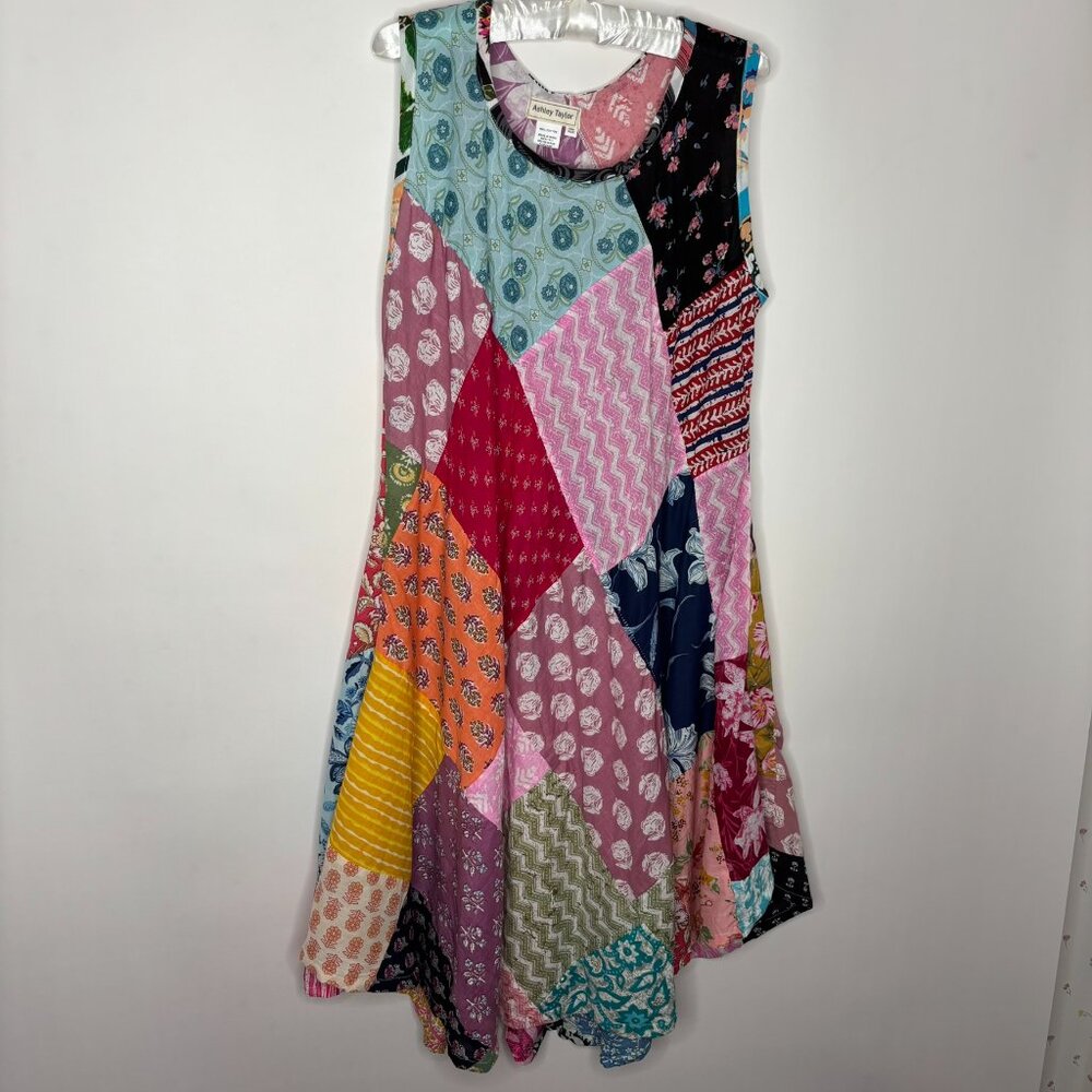 Ashley Taylor Made w/Love Patchwork Sundress Cotton Boho Colorful W One Size NWT